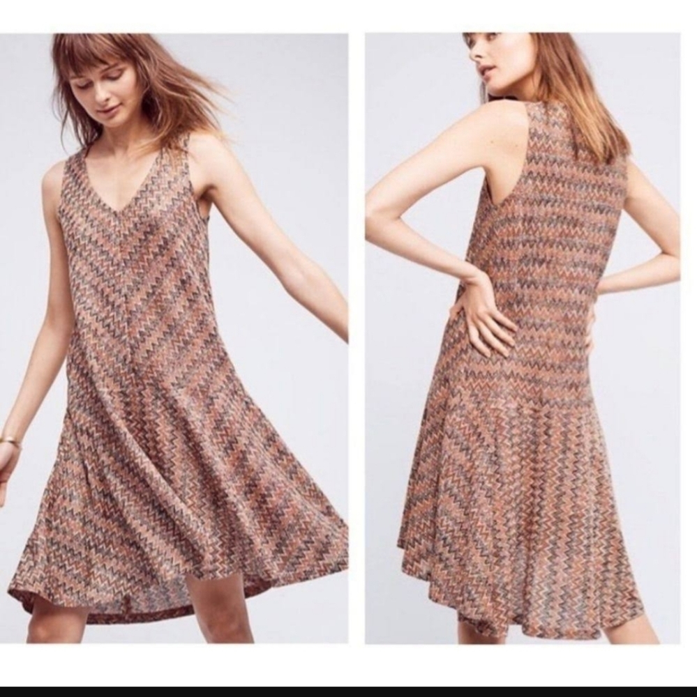 Anthropologie Maeve Westwater Chevron Knit Sleeveless V-Neck Dress